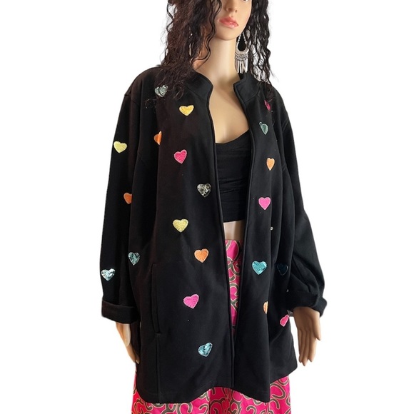 Quacker Factory Heart Design Sequin & Embroidered ZipperJacket - Picture 1 of 7